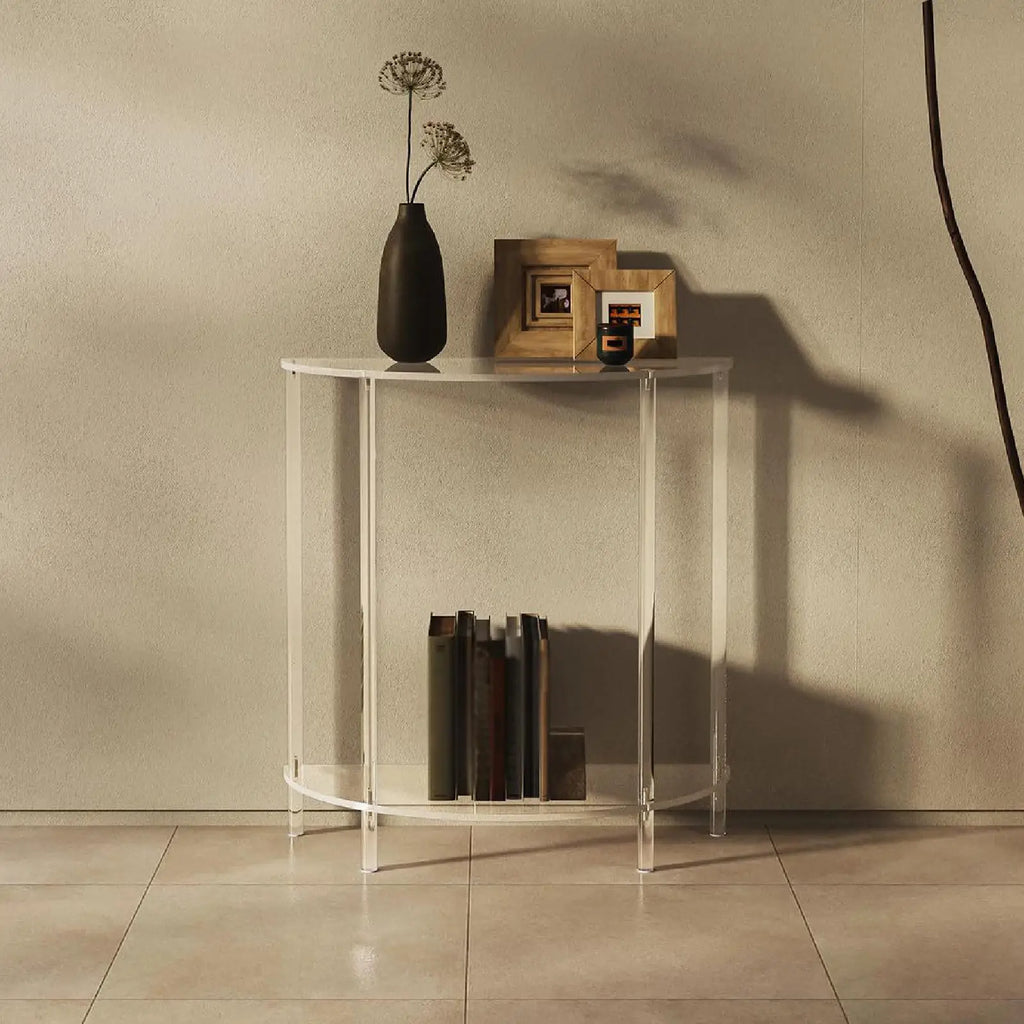 Side Acrylic Accent Table for Small Space Modern Portable Storage Shelf for Home Decor