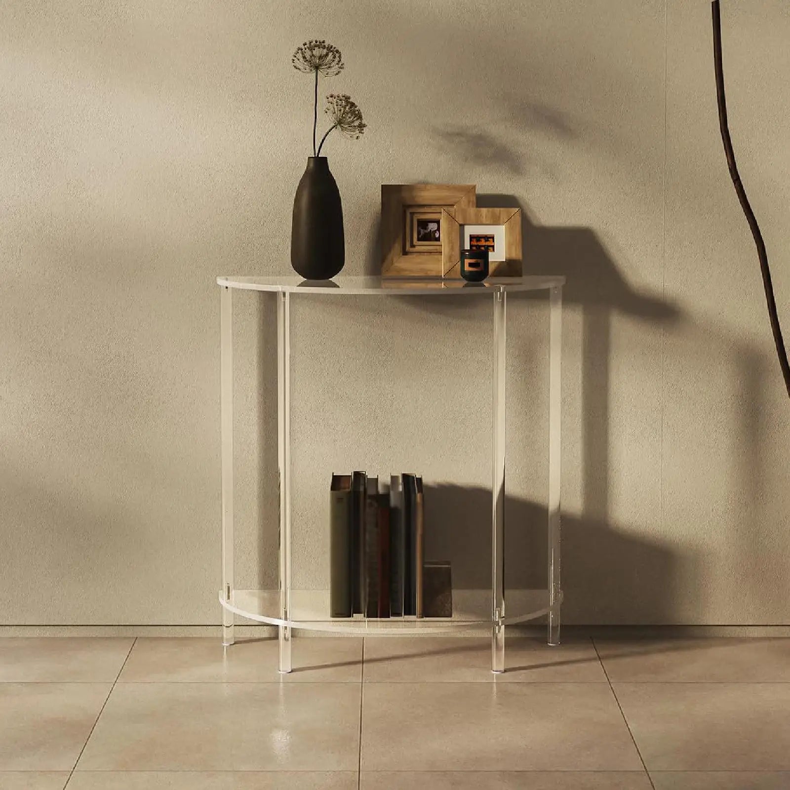 Side Acrylic Accent Table for Small Space Modern Portable Storage Shelf for Home Decor