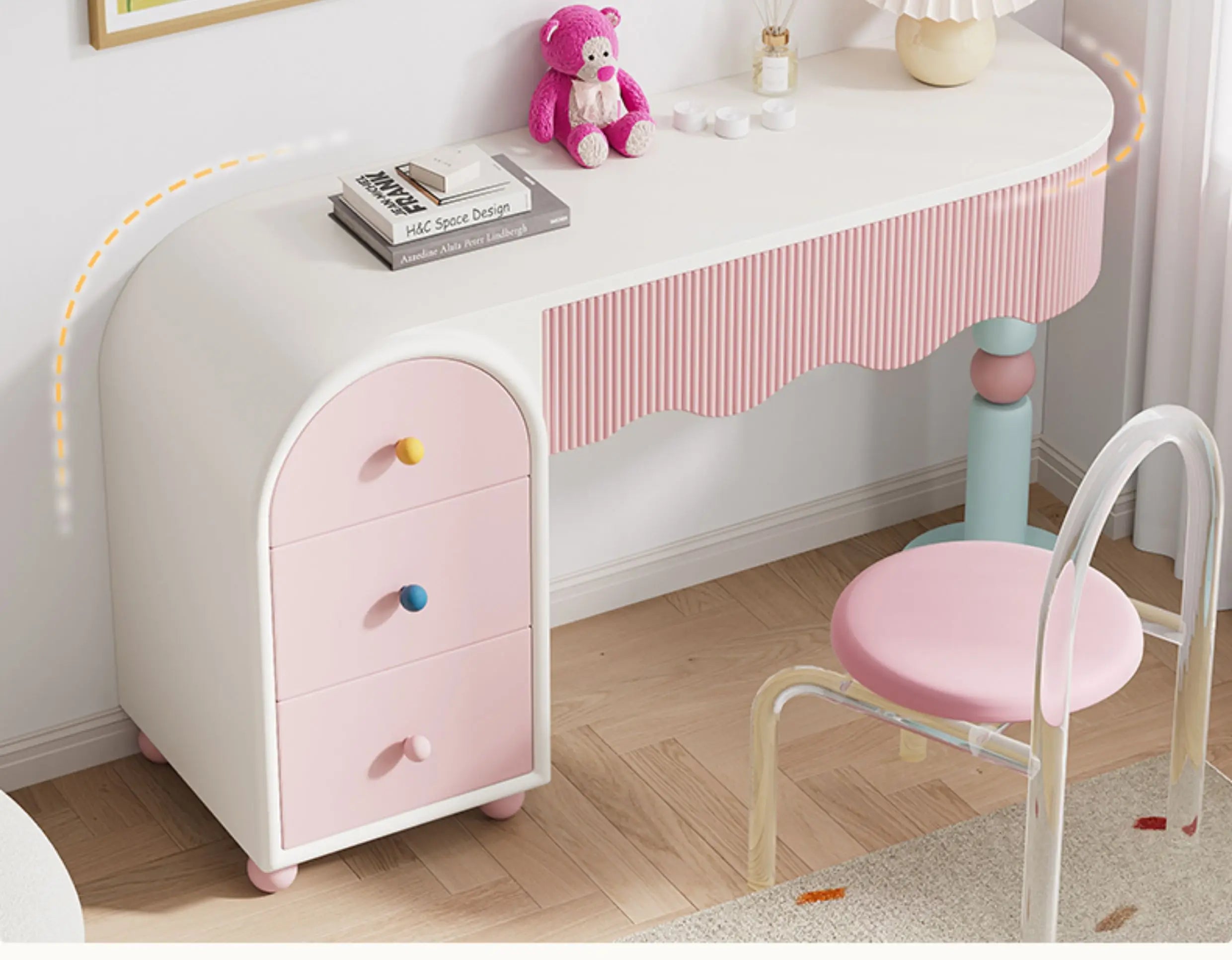 Pink Dresser, Bedroom Dresser, Cream Wind Solid Wood Integrated Chest Cabinet, Makeup Table, Storage Cabinet