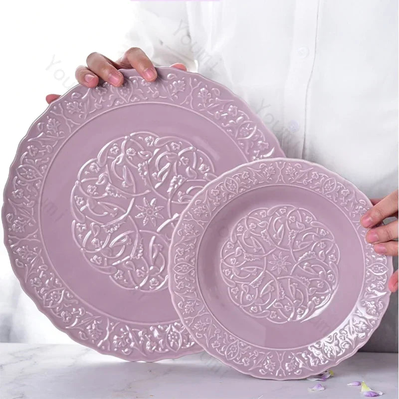 Purple Ceramic Plate Retro French Style Exquisite Dining Plates Home High End Tableware