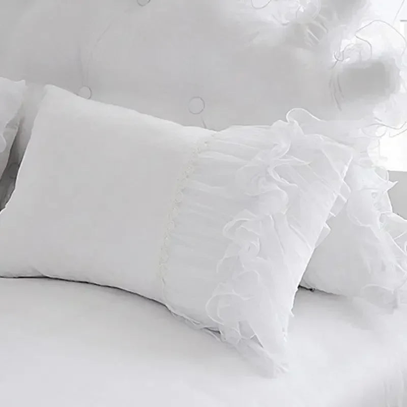 Pink Jacquard Satin Bedspread Bedding Set Luxury Princess Wedding Bed Set Lace Ruffle Duvet Cover Bed Skirt Pillowcases Cotton