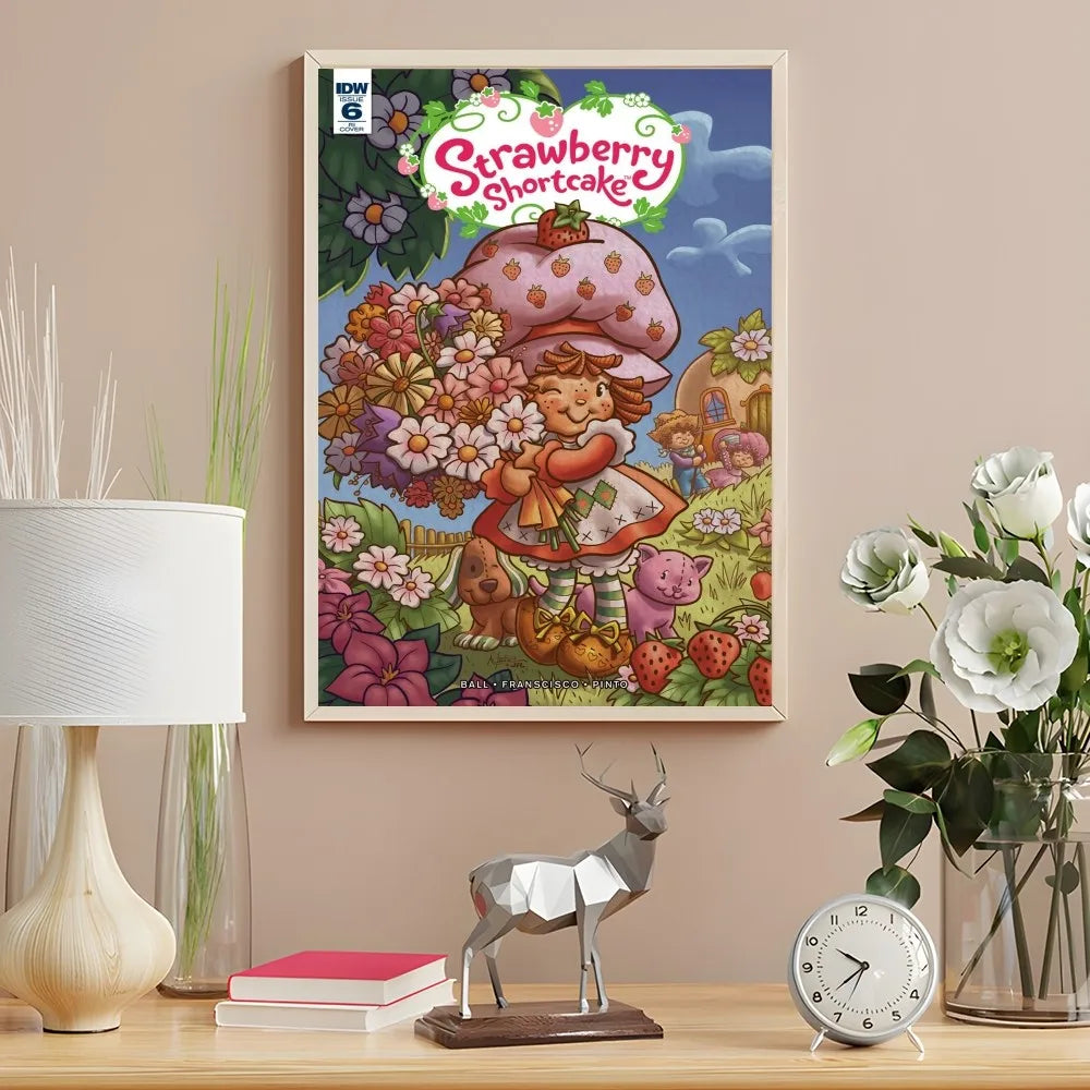 Cartoon Strawberry Shortcake Poster Cute Pink Room Decor Printing Home Decoration Waterproof Bathroom Room BedRoom Posters