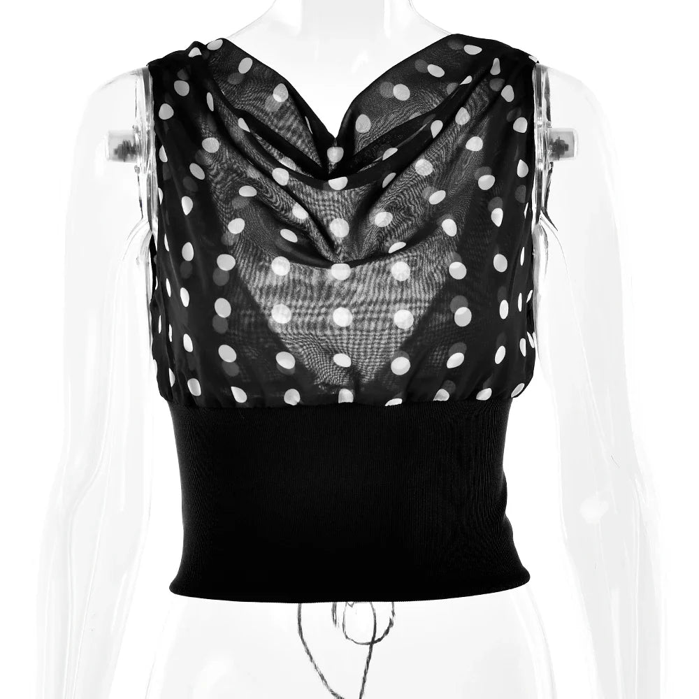 Sexy Off Shoulder Print Polka Dot Women Top White Patchwork Backless Bandage Top Female Spring Slim Casual Streetwear