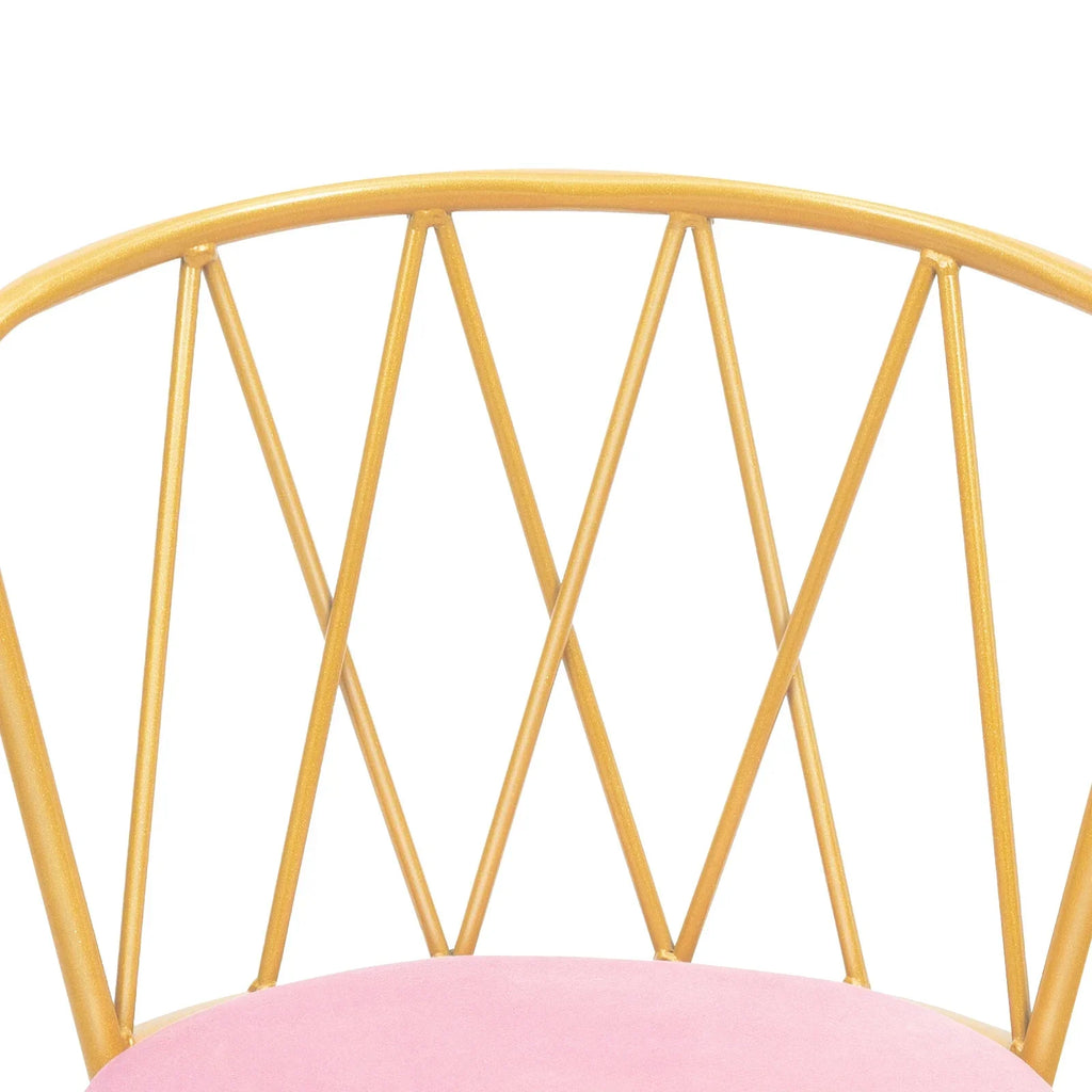 Pink Velvet Makeup Chair with Gold Base 50mm Thick Cushion & Modern Vanity Stool Foldable Backrest Freestanding