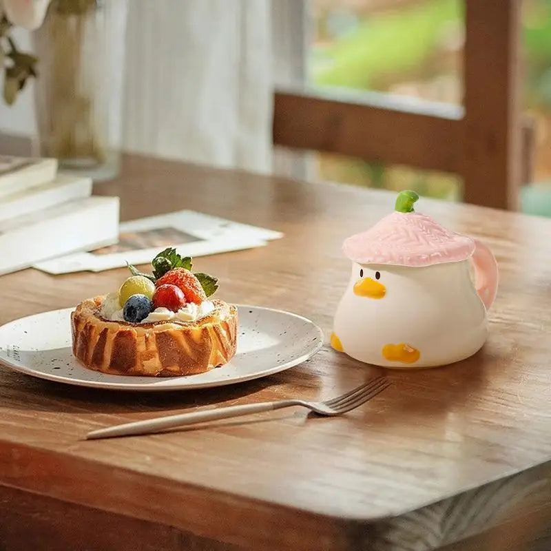 Cute Duck Mug Ceramic Duck Mug With Hat Lid 400ml Cartoon Ceramic Drinkware Tableware With Handle