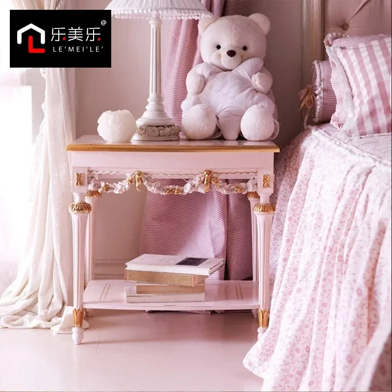 Solid Wood Pink Princess Bed European Leather Art Girl Single Bed