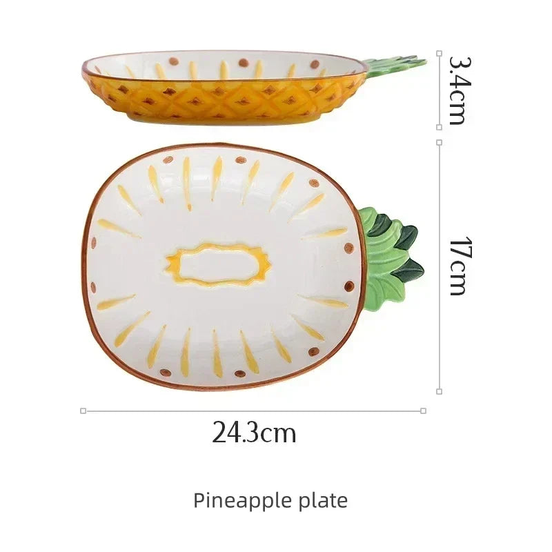 Hand Painted Fruit Shape Cute Fruit Salad Plate Creative Ceramic Bowl Pineapple Strawberry Lemon Ceramic Cutlery