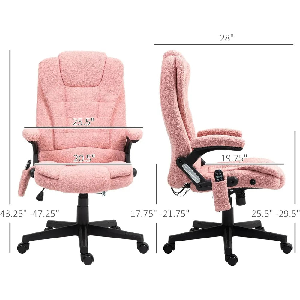 Vibrating 6 Point Massage Office Chair with Heat,Velvet High Back Executive Office Chair with Reclining Backrest, Padded Armrests
