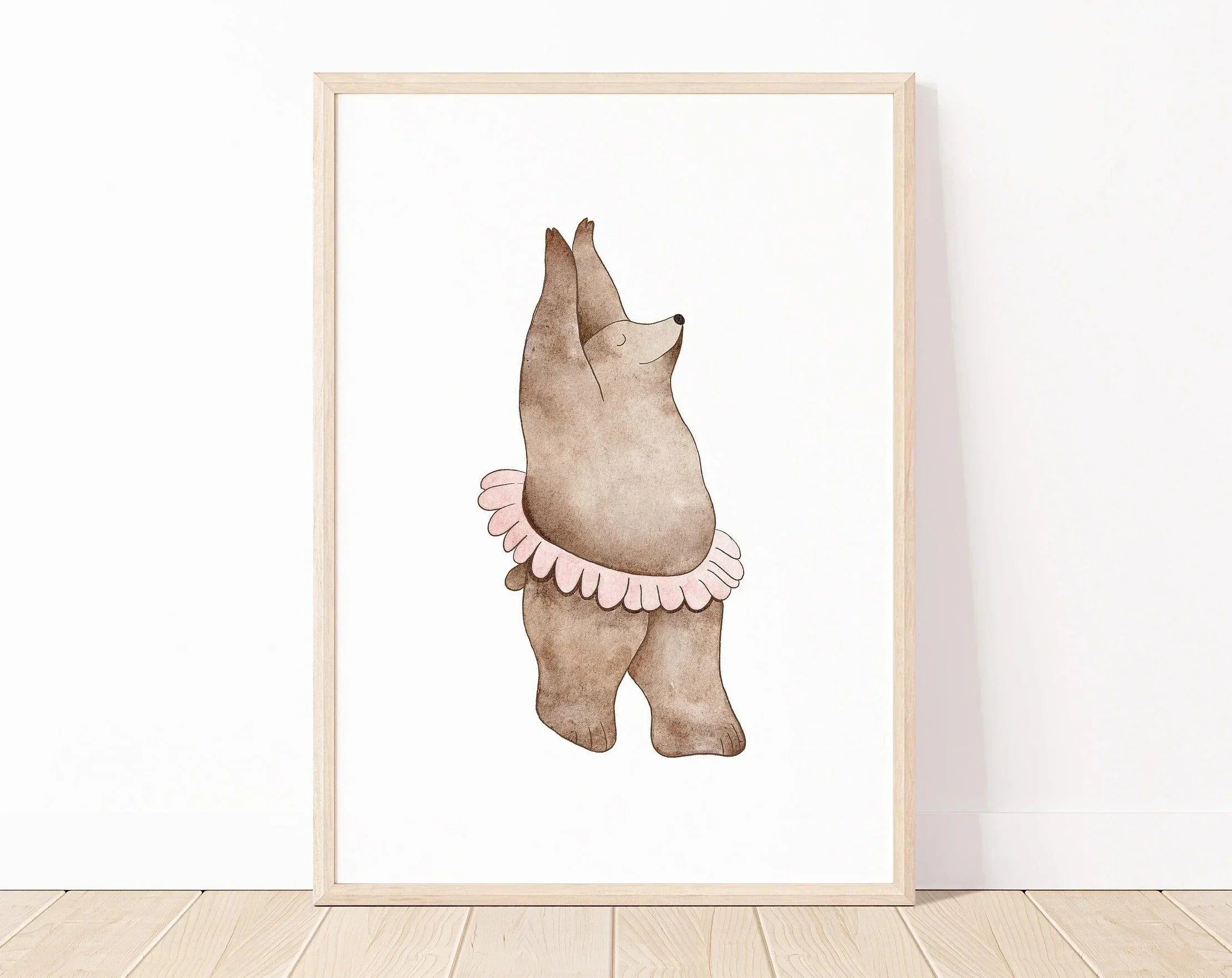 Pink Ballet Dancer Bear  Cute Teddy Bear Canvas Painting Minimalist Wall Art
