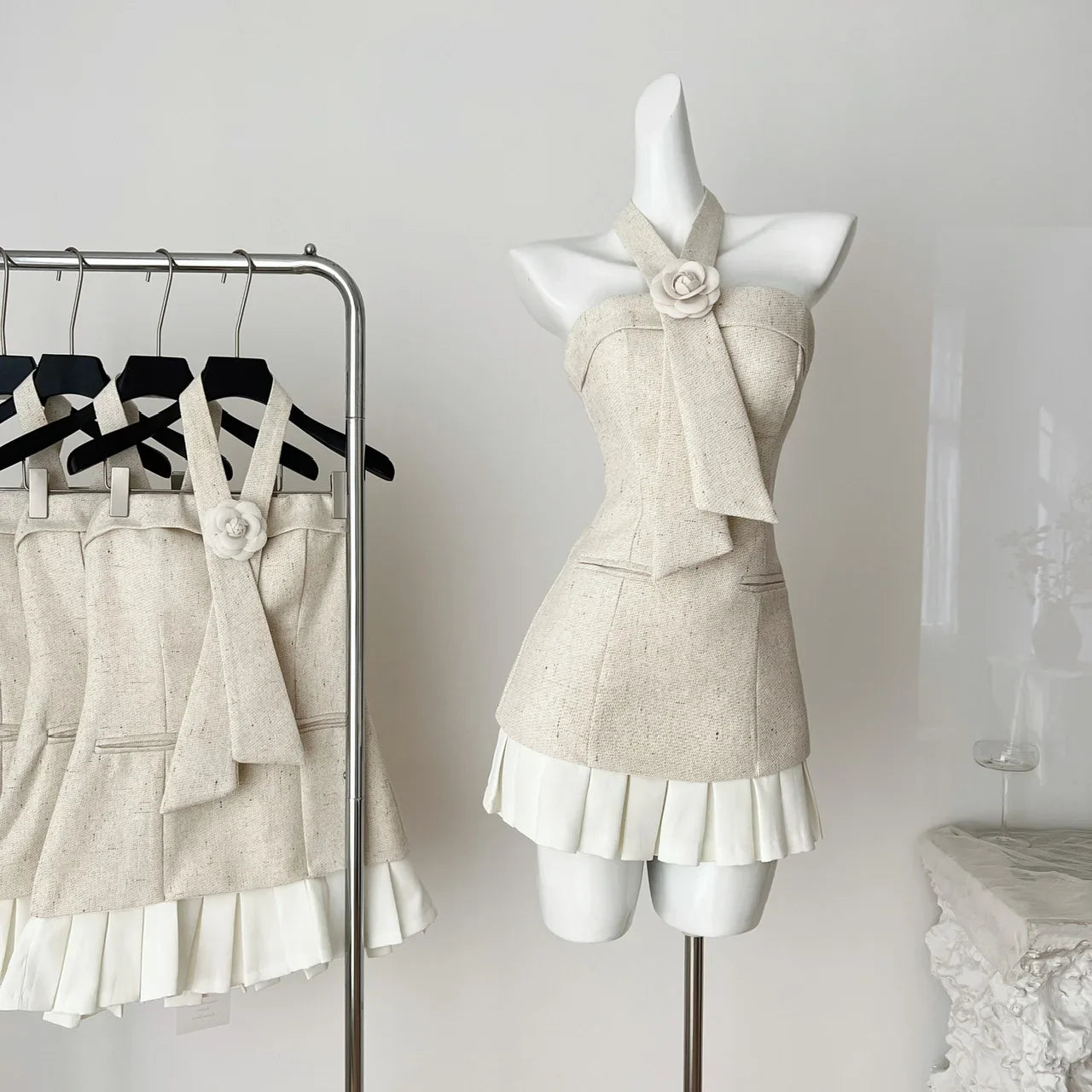 Halter Neck Dress Mini Frock Evening Shoujo One-Piece Gown