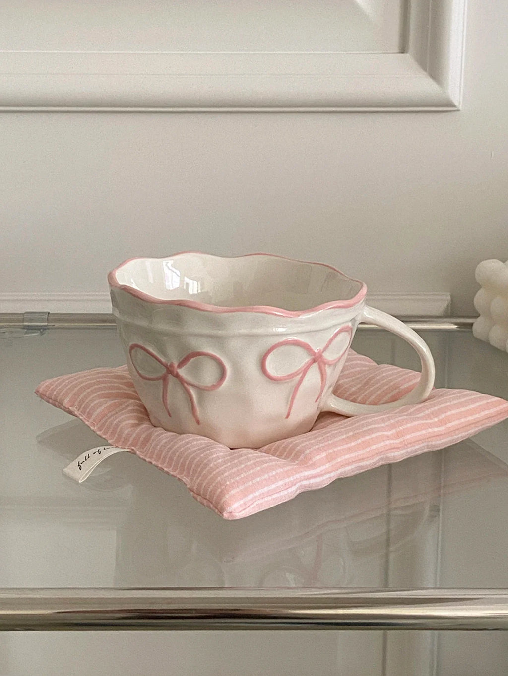 Ceramic Bow Mug, Exquisite and Simple Bow Large Capacity Couple Cup