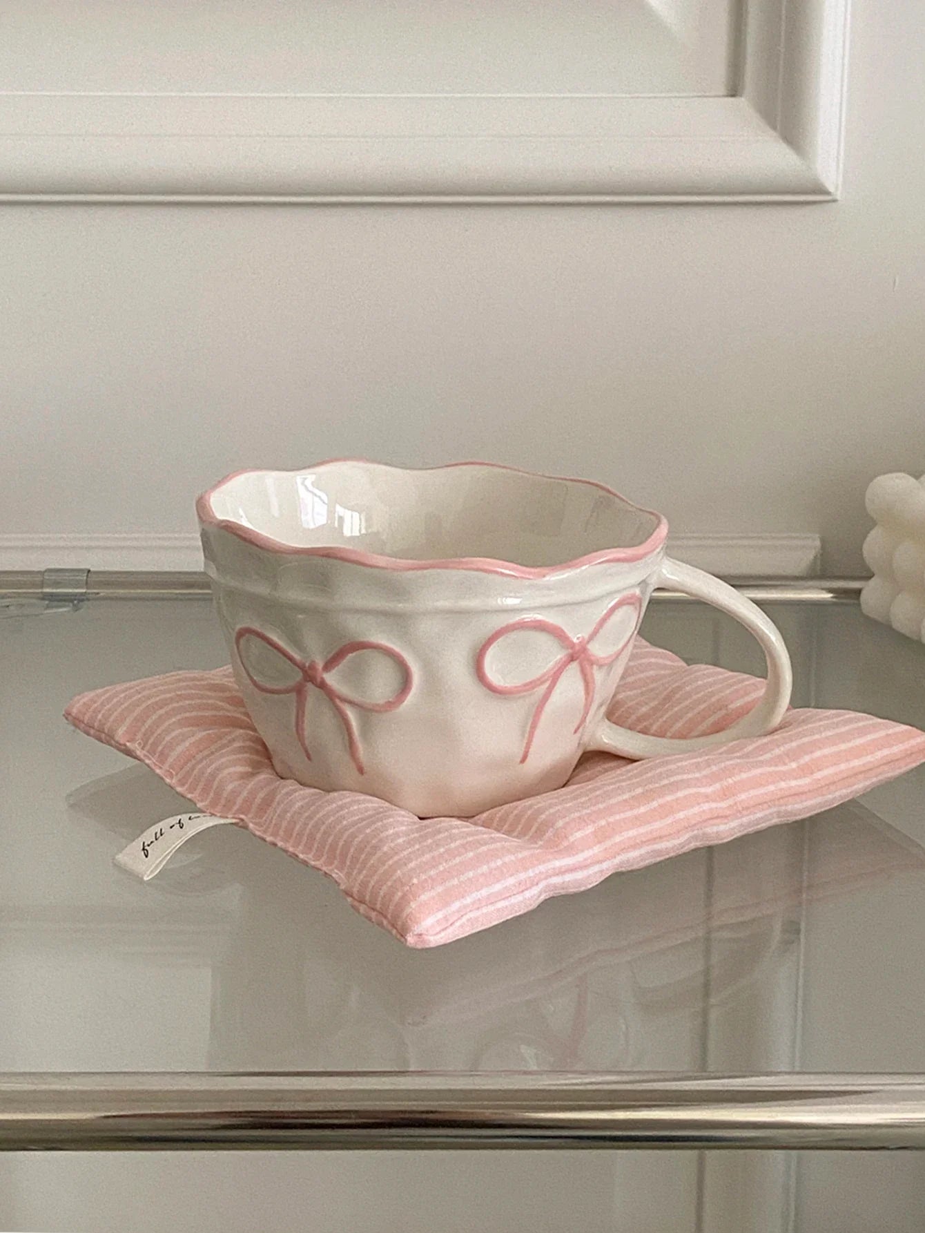 Ceramic Bow Mug, Exquisite and Simple Bow Large Capacity Couple Cup