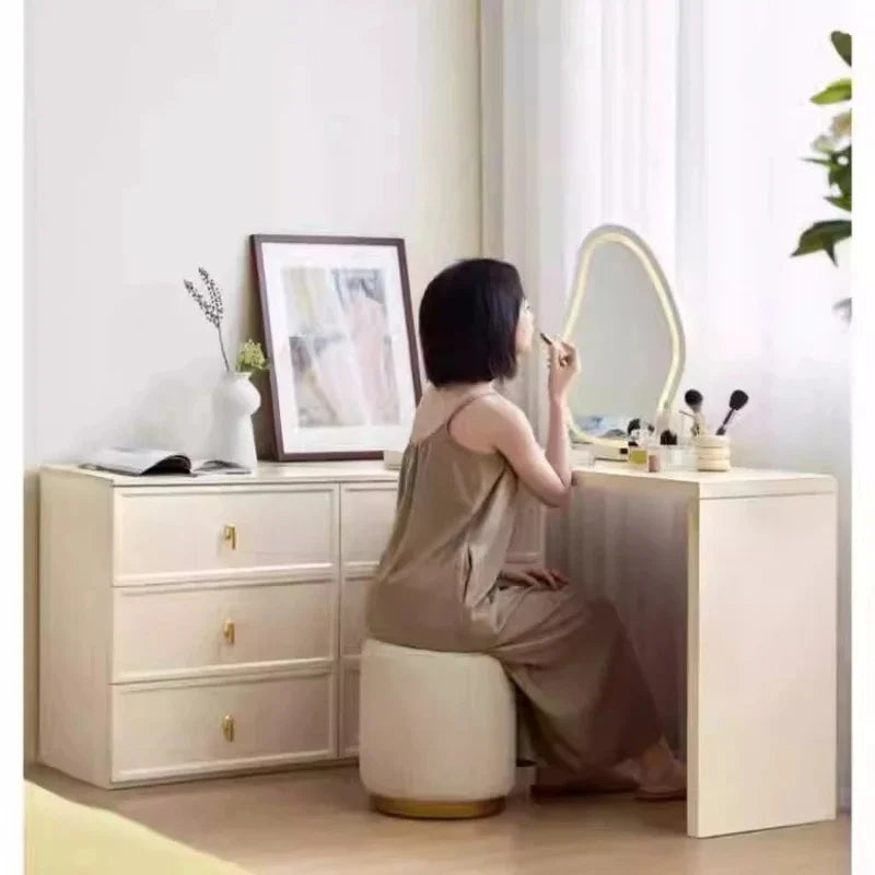 Pink Bedroom Dresser with Makeup Organizer, Comfortable Bedside Cabinet with Drawer for Clothes, Stylish Mirror Stand Furniture