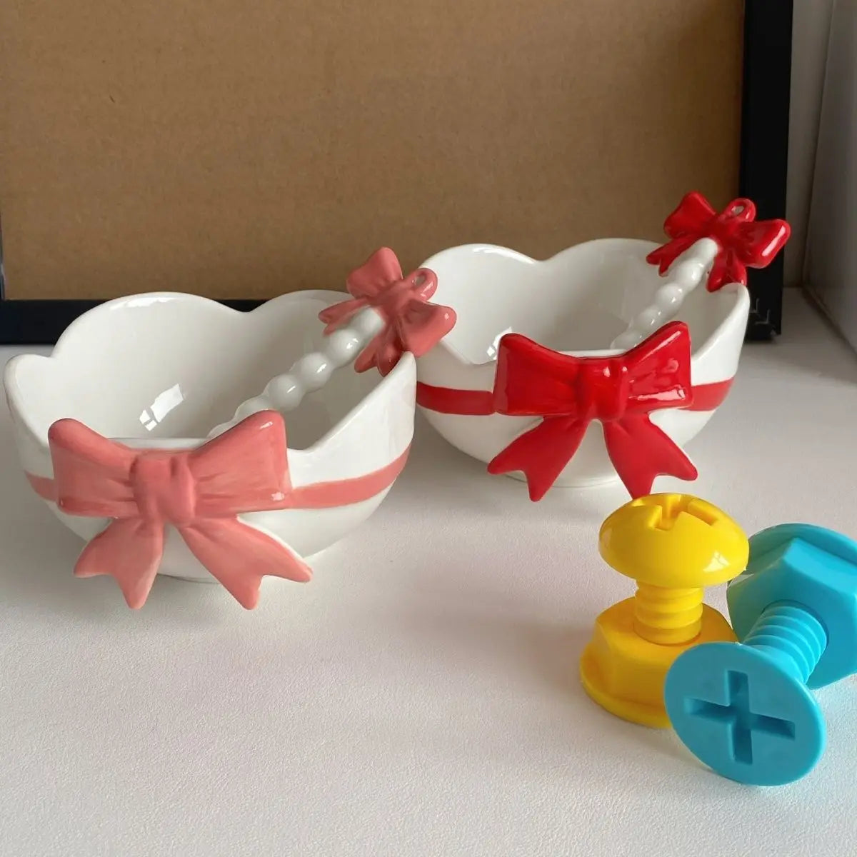 Ceramic Cute Heart Bow Bowl & Spoon Home Tableware High Temperature Resistant