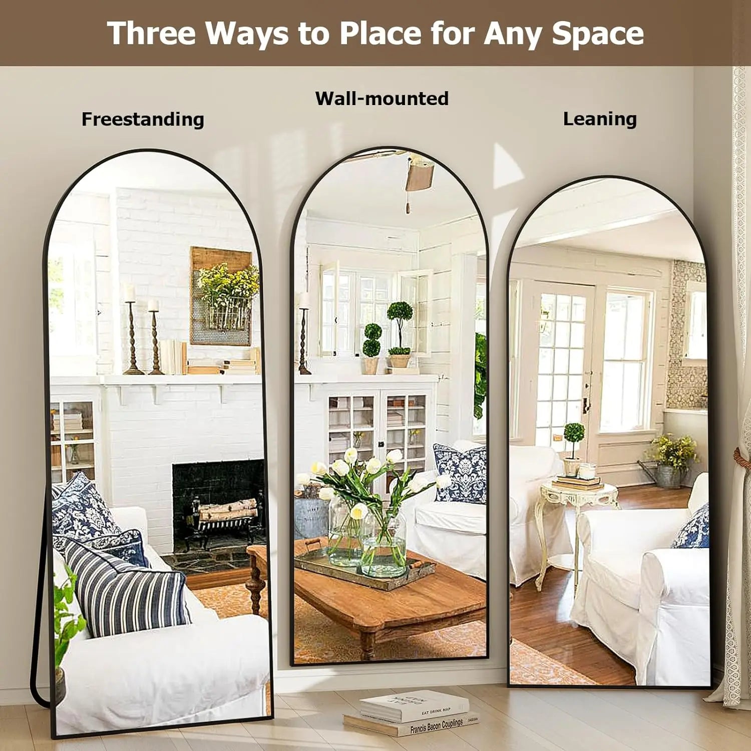 Full Length Arched Mirror-Aluminum Alloy Frame High Definition-Full Body Mirror for Bedroom or Living Room