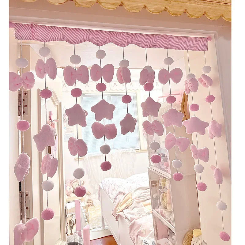 Pink Cute Bow Short Curtain Thread Partition Hanging Window Decor  Doorway Curtains