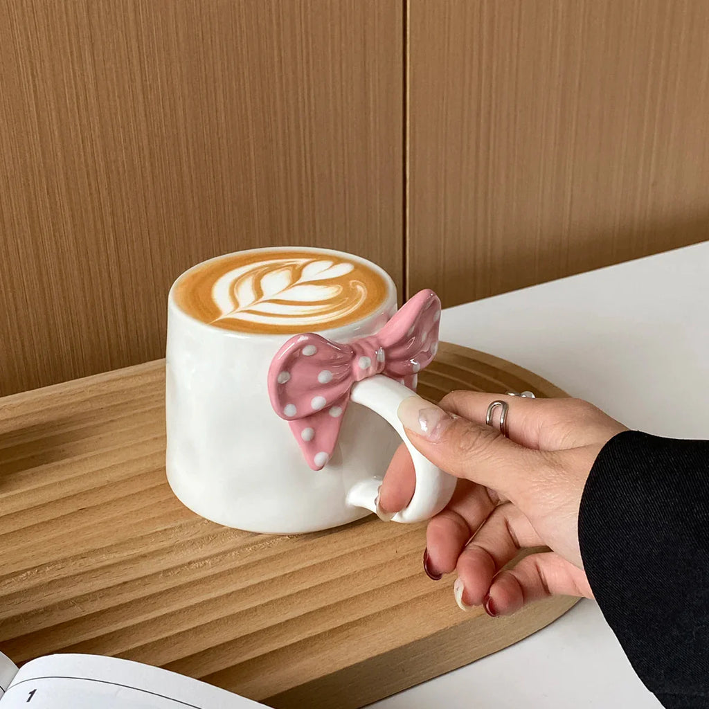 Polka Dot Creative Bow Handle Ceramic Mug
