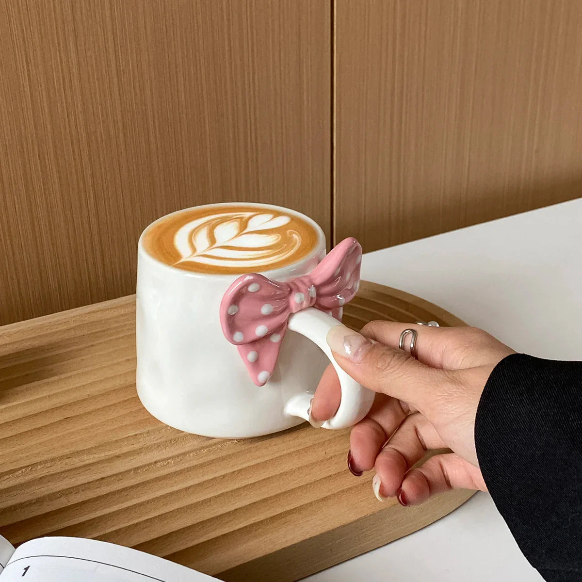 Polka Dot Creative Bow Handle Ceramic Mug