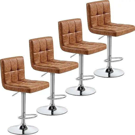 Set of 4, Adjustable PU Leather Swivel Barstools, Modern Counter Stools with Back and Footrest, Counter Height Barst