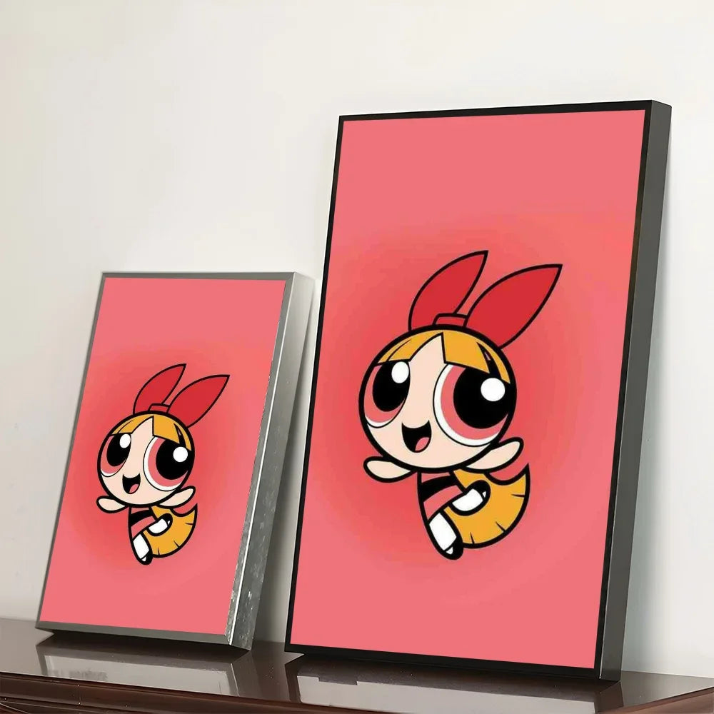 Cartoon P-Powerpuff Girls Poster Self-adhesive Art Waterproof Paper Sticker Wall Decoration