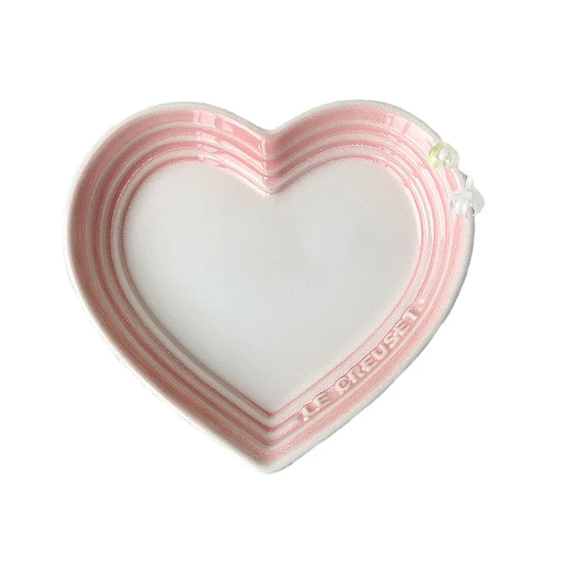 Gradient Heart-shaped Ceramic Dishes, Underglaze Color Simple Tableware, Dip Dish Desserts Snacks Plate