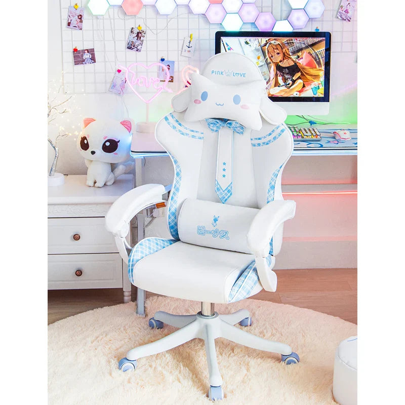 Cute Girl Gaming Chair New Fashion Bow Tie Computer Chair Net Red Anchor Game Chair Comfortable Reclining 360° Swivel Chair
