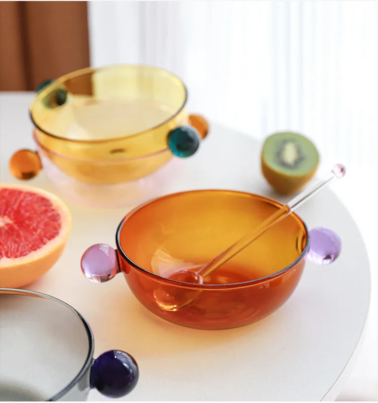 Ice cream Bowl with Handle Glass Bowl Heat Resistant Glass