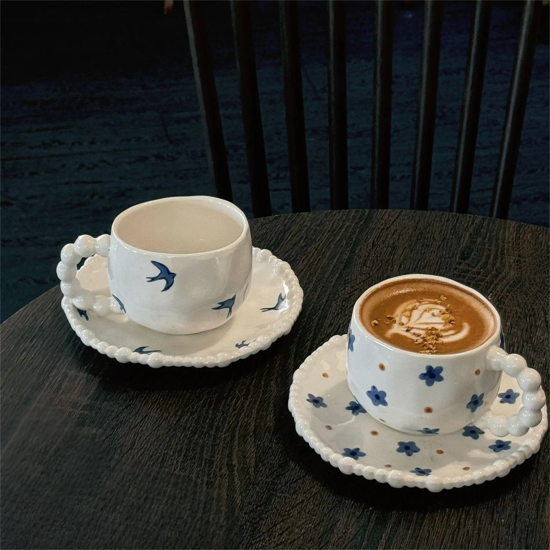 French Ceramic Hummingbird Print Cup & Saucer