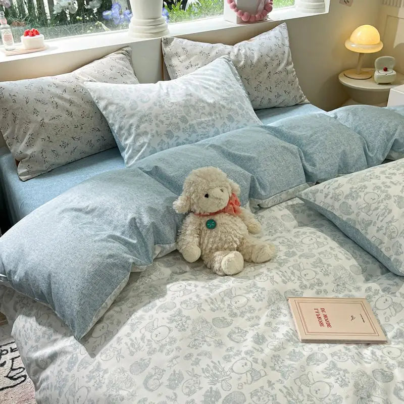 Pink Bedding Set Twin Full Queen Duvet Cover Girls Floral Bed Flat Sheet Pillowcase