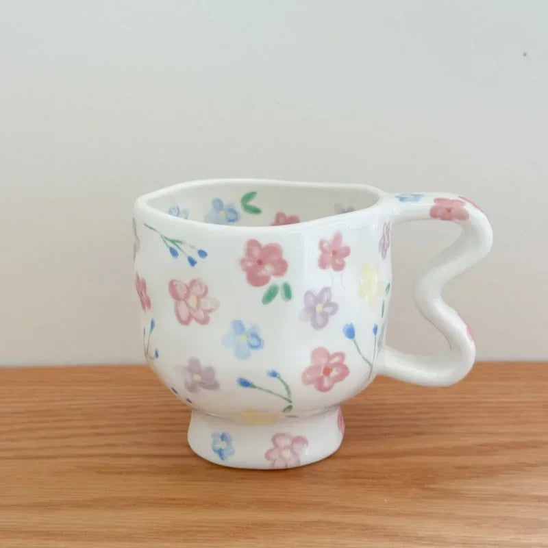 Ceramics Mug Cute Flower Pattern High Footed