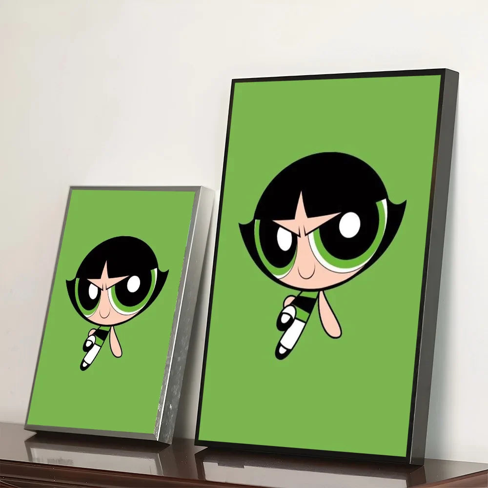 Cartoon P-Powerpuff Girls Poster Self-adhesive Art Waterproof Paper Sticker Wall Decoration