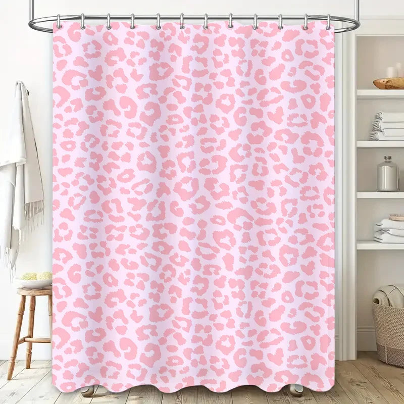 Pink Leopard Print Shower Curtain Home Decor Bathroom Supplies Modern Decoration Waterproof Bath Rug Tarpaulin Size Customizable