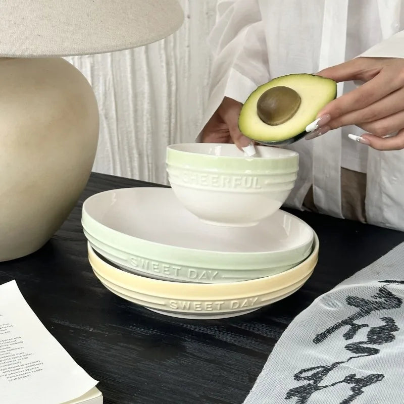 Gradual Change 8-inch Ceramic Deep Plate, High-end High-value Trays Underglaze Color Deep Plate Bowls