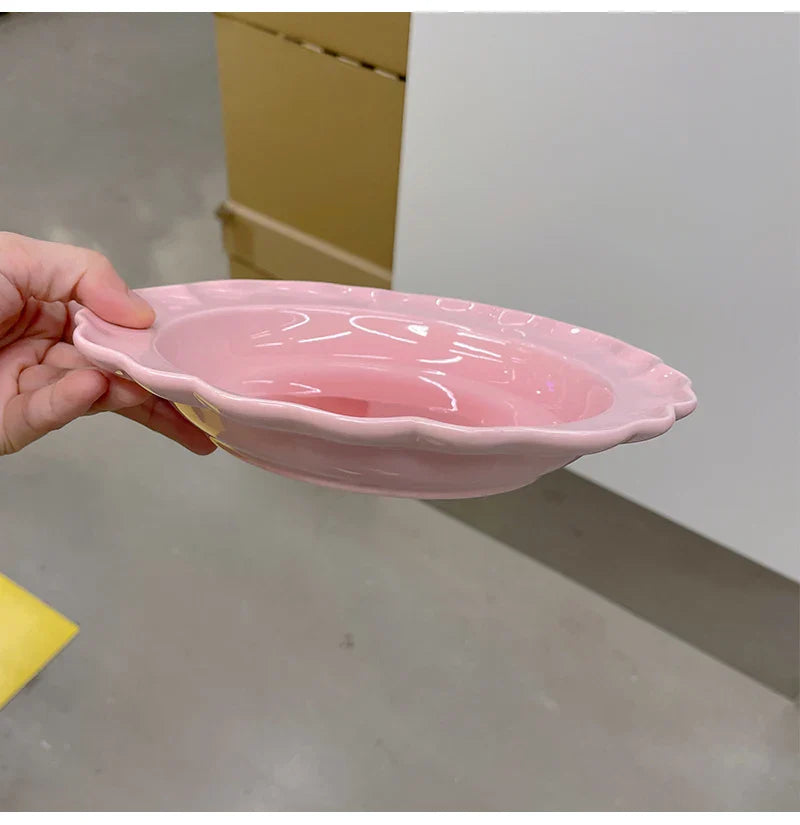 French Style Ceramic Plate Gradient Floral Shape Porcelain Dinnerware