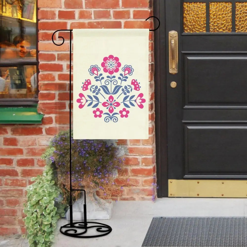 Floral Art Pink Blue Welcome Spring Summer Garden Flag 12x18 Double Sided Vertical Burlap Banner Garden