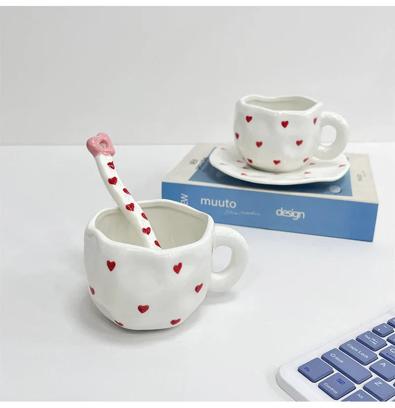 Red Hearts Ceramic Hand-Made Irregular Shaped Porcelain Plates