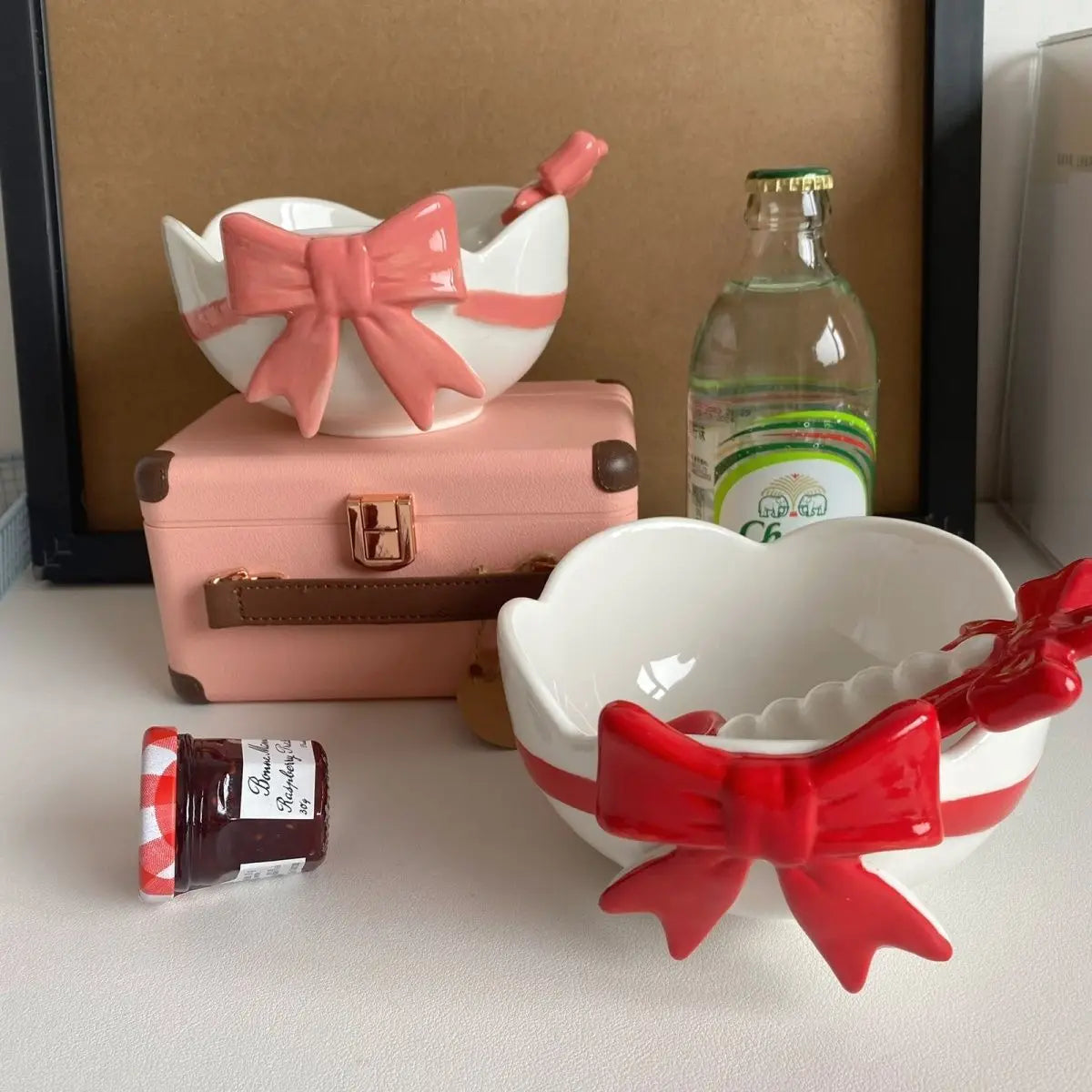 Ceramic Cute Heart Bow Bowl & Spoon Home Tableware High Temperature Resistant