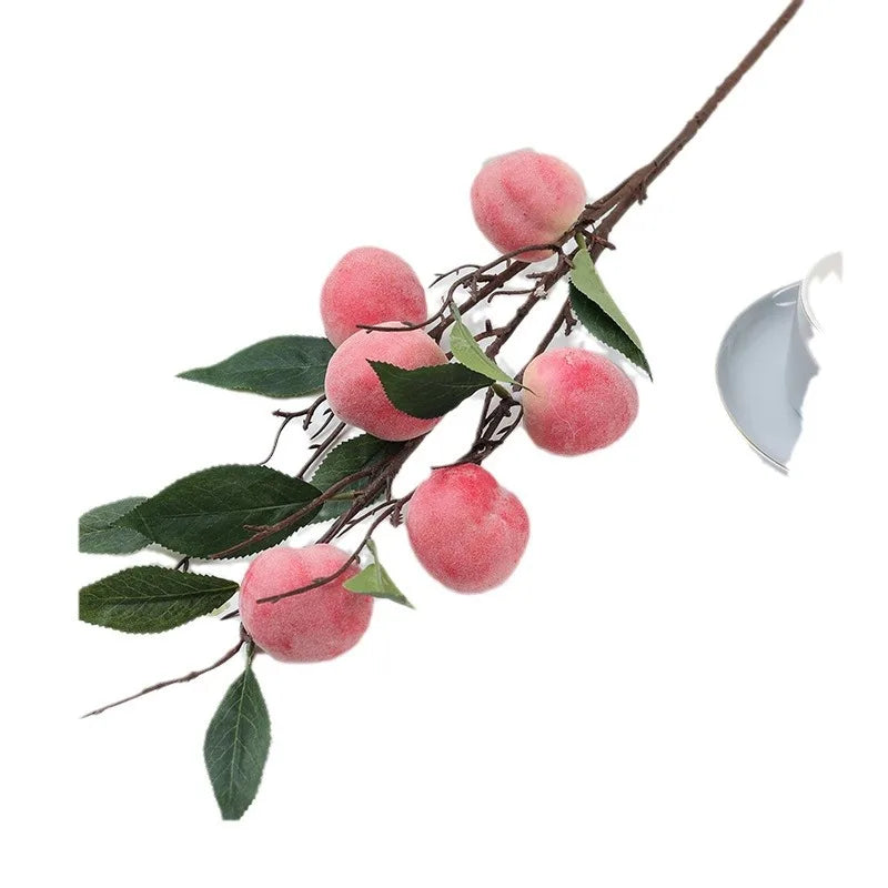 Fake Peach Tree Branches Artificial Fruit Faux Arrangement Decor Spring