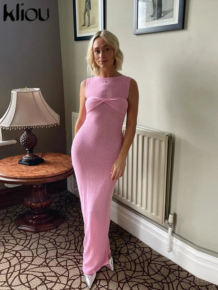 Knit Midi Pink Sweet Tanks Slim Dress