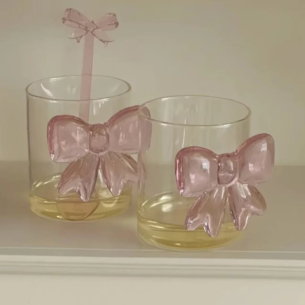 Pink Bow Series High Glass Cup, Butterfly Candlestick Romantic Champagne Wine