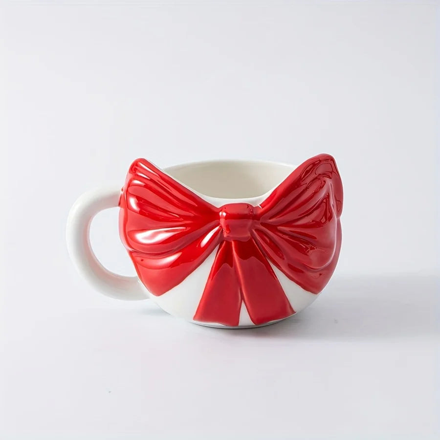 Ceramic Red Hand-painted Cute Bow Mug