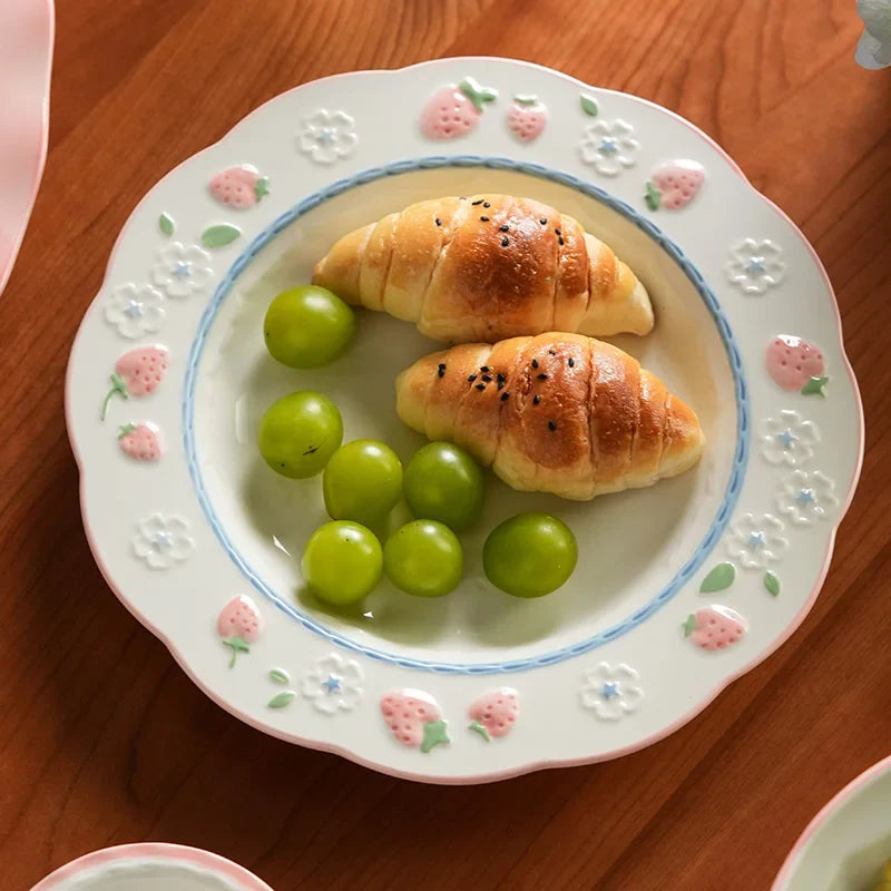 High Grade Strawberry Pattern Cute Girl Plate Bowl