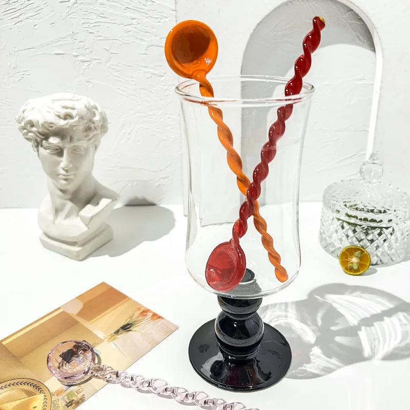 Glass Scoops with Long Handle Colorful and Cute Teaspoon Kitchen Accessories