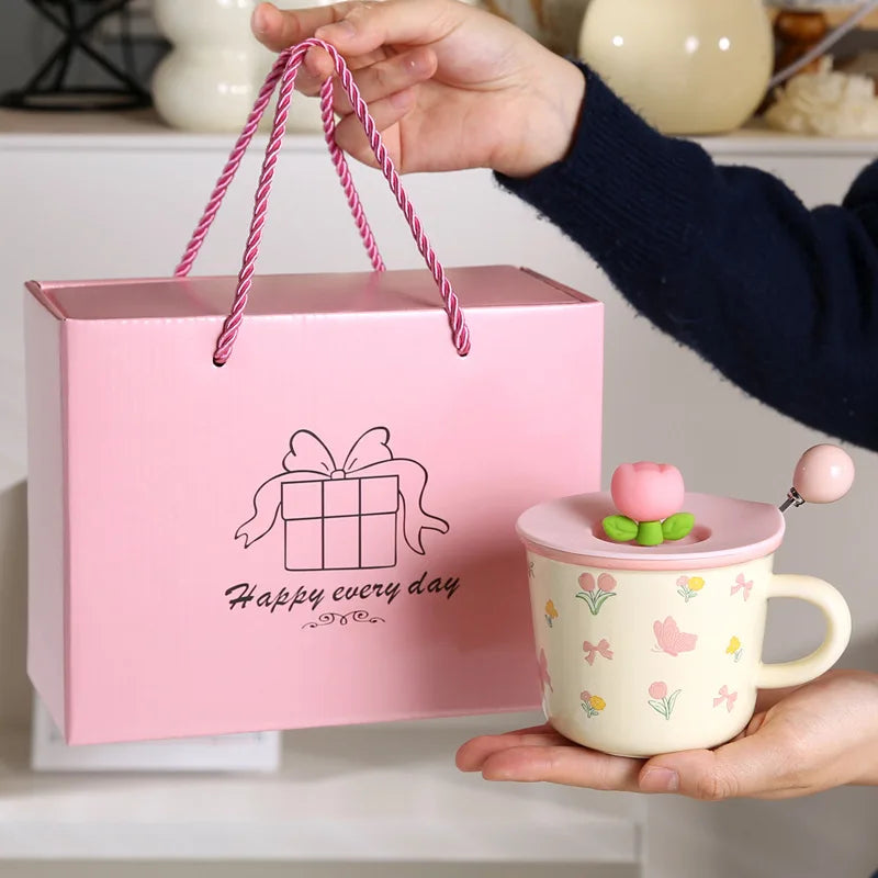 High Appearance Level Cute Style Tulip Flower Cups, Ceramic Mugs