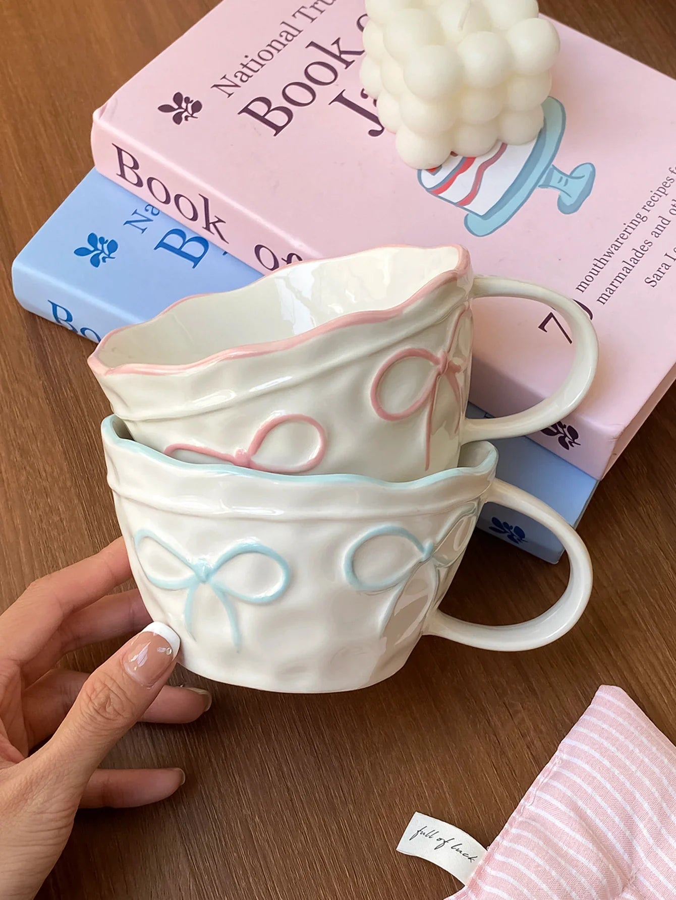 Ceramic Bow Mug, Exquisite and Simple Bow Large Capacity Couple Cup