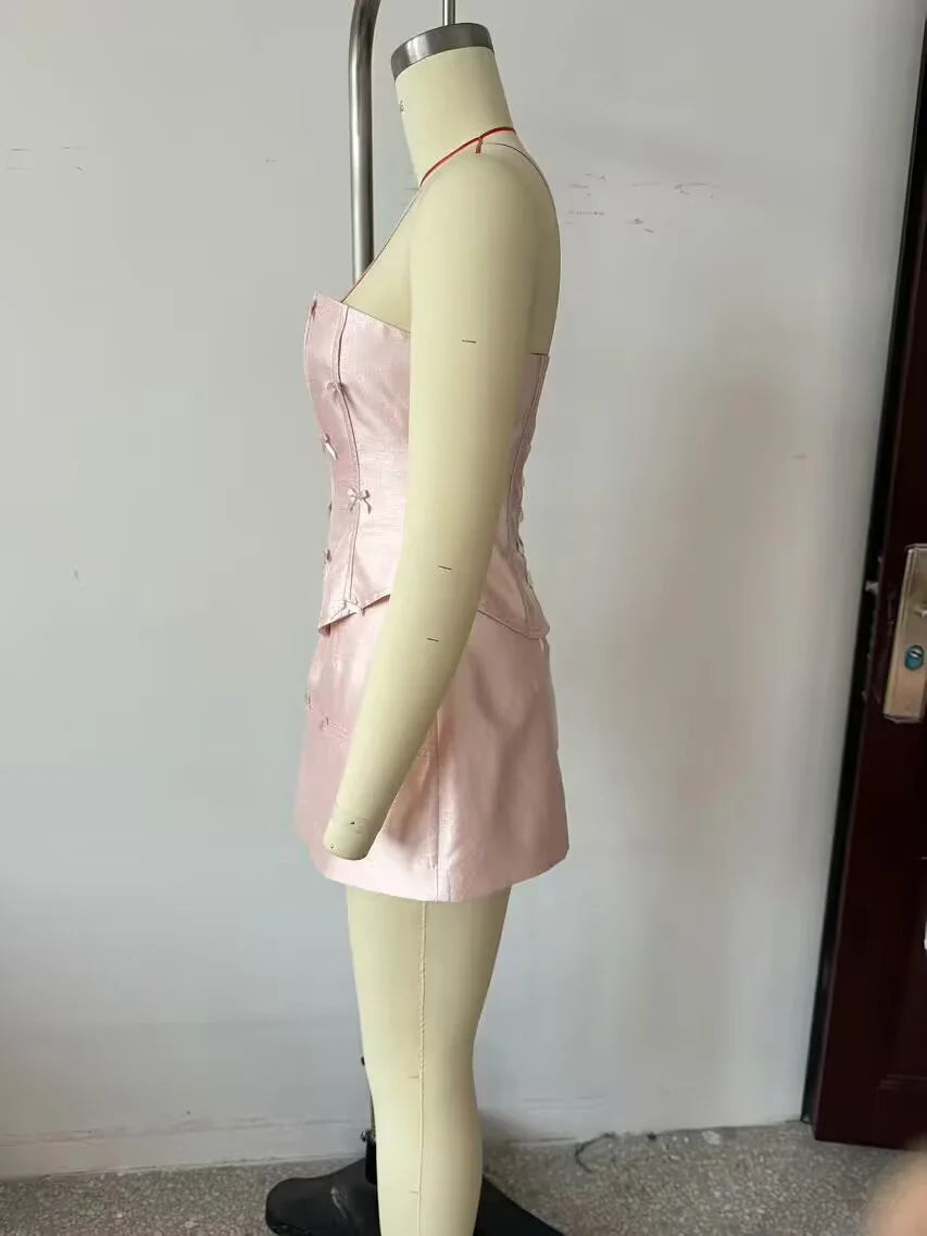 Ladies Bow Sleeveless Strapless Vest Top Women's Summer Sexy Pure Desire Set Hip Hugging Skirt Two-piece Set