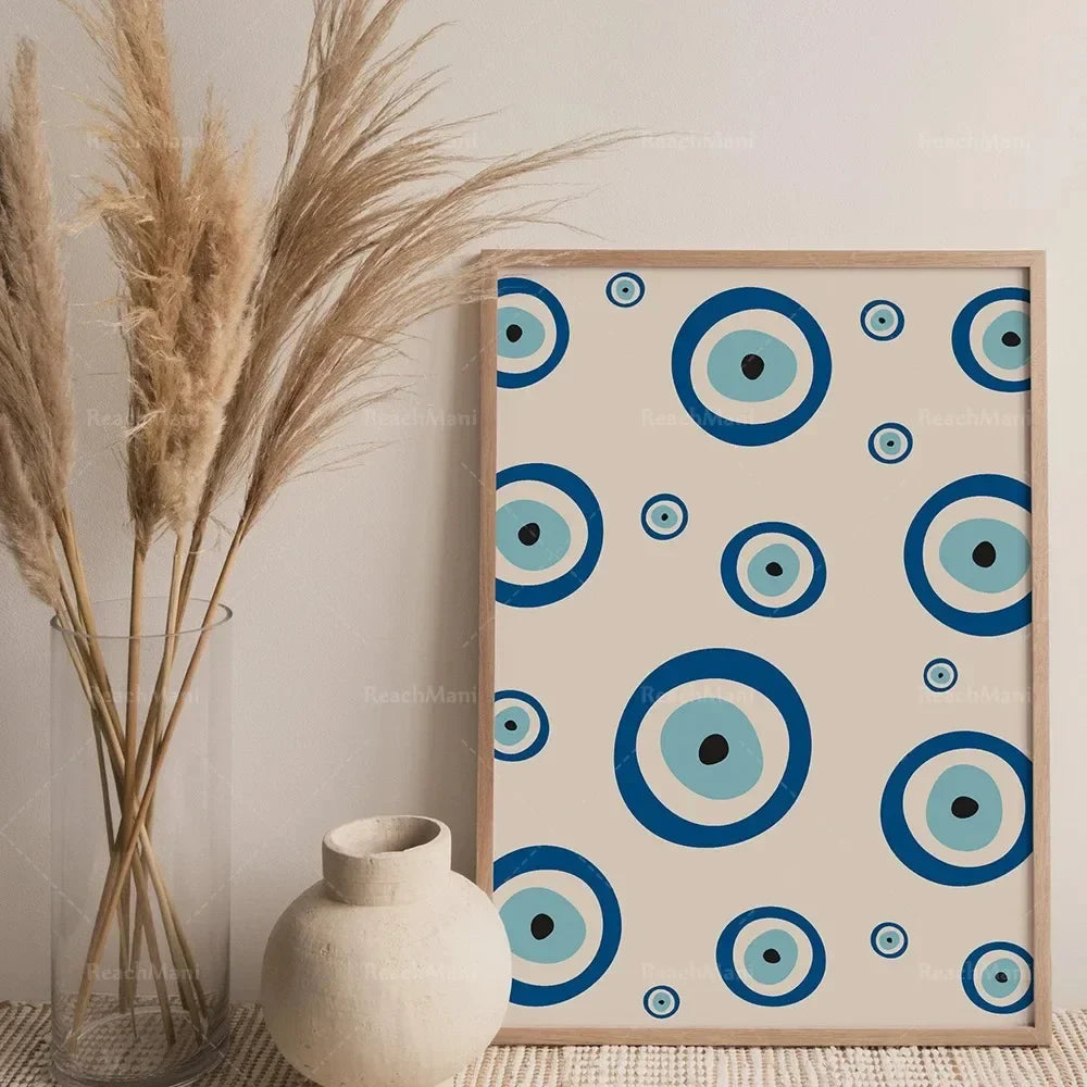 Traditional Evil Eye Flowers Pink Wall Art  MidCentury Modern Boho Decor Minimalist Digital Print Printable Canvas Painting