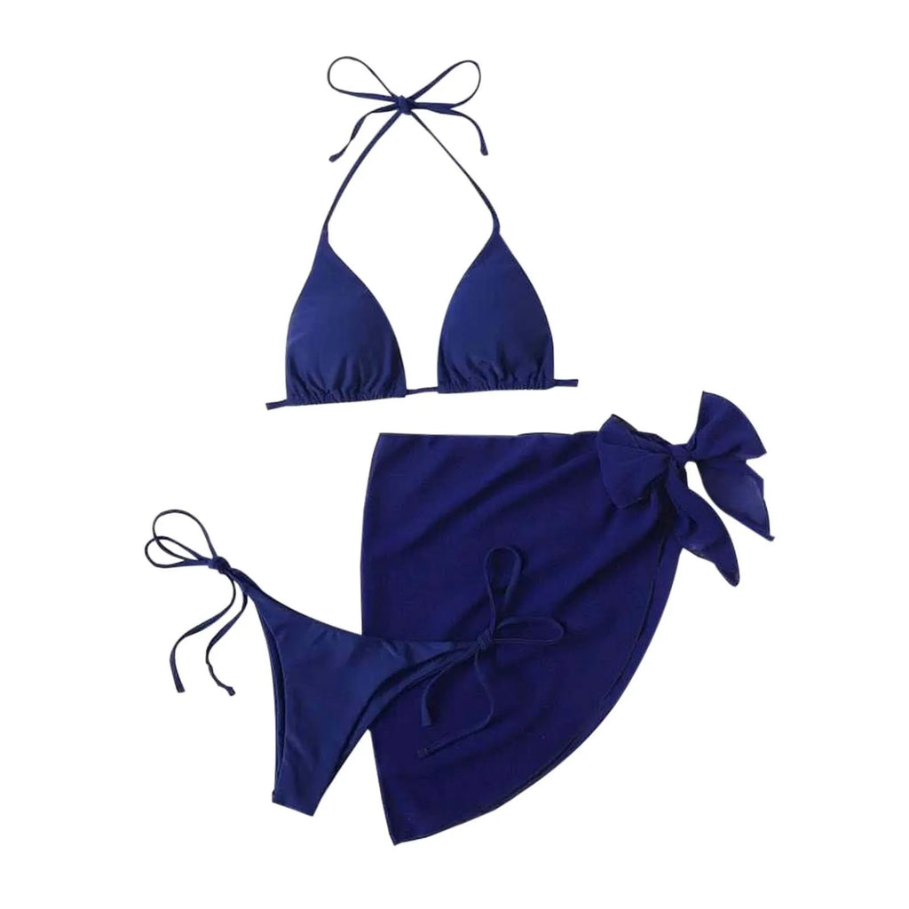 Women Push Up Bikinis Set 3 Piece Mesh Skirts Kontted Bathing Suit Beachwear