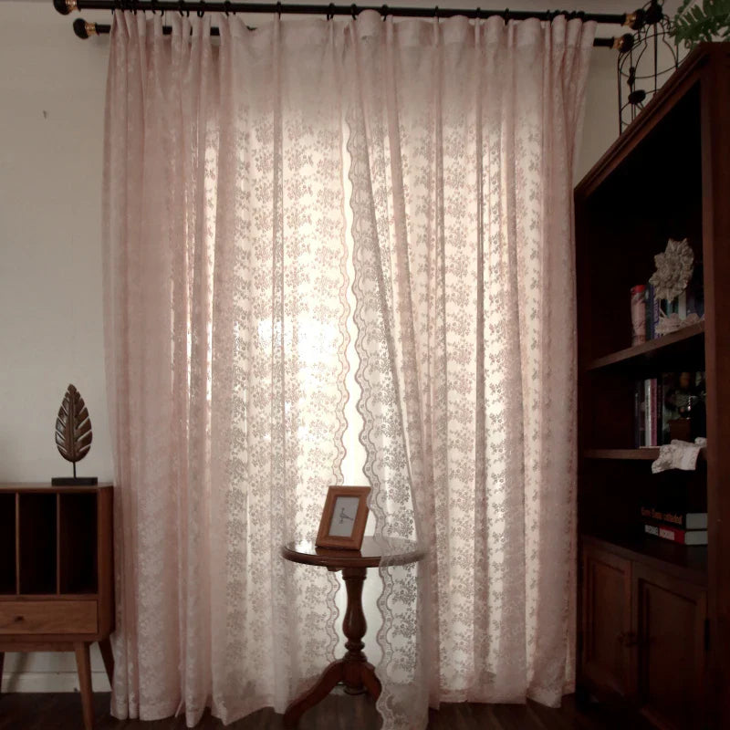 Flower Pink Sheer l French Romantic Jacquard Lace Macrame Tulle Curtain