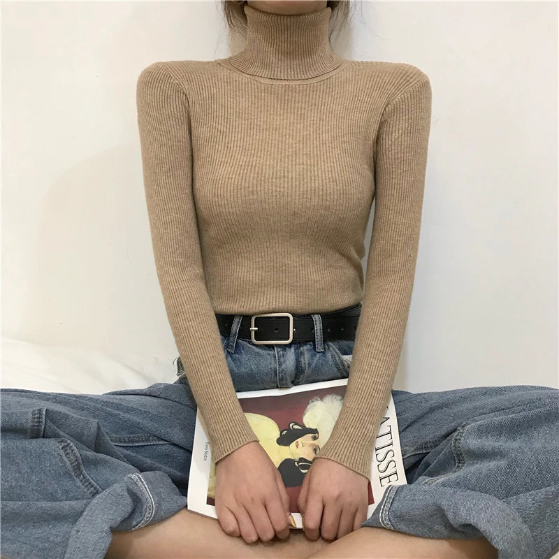 Women Fall Turtleneck Sweater Knitted Soft Pullovers Cashmere Jumpers Basic Soft Sweaters For Women Autumn Winter